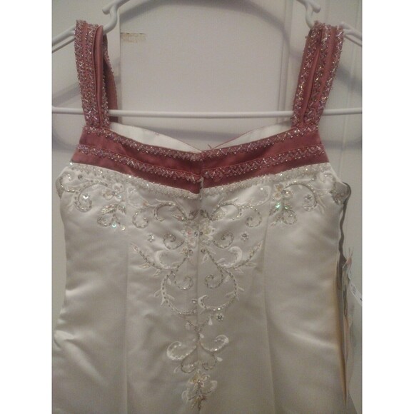 Alfred Angelo Ivory & Plum Embroidery Beaded High Low Flower Girl Formal Dress 6 - Picture 4 of 10